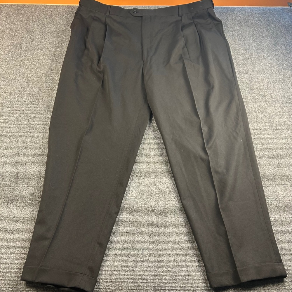 Joseph & Feiss Mens Autosizer Pleated Dress Pants Black Wool Blend 50x32 Cuffed